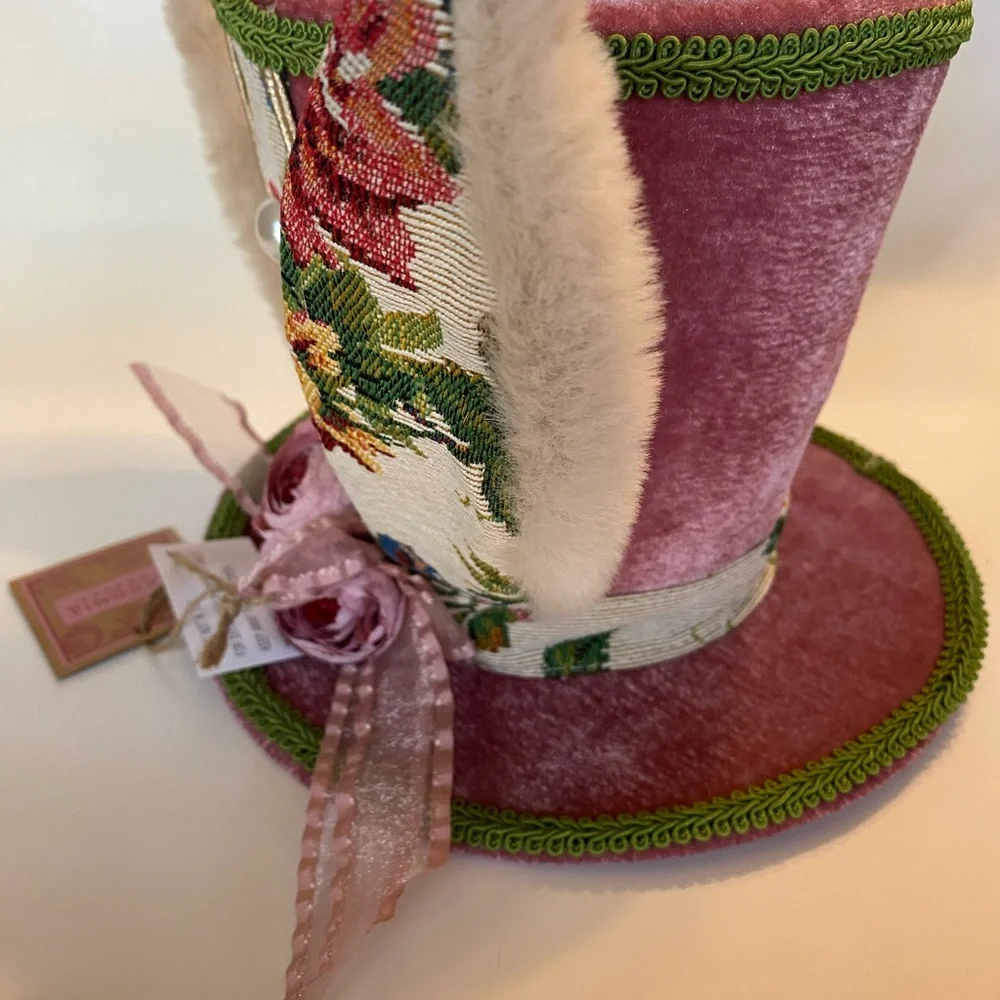 NWT Begonia Market Rose Mauve Velvet Mini Top Hat ~ 7” Decorative Display Piece